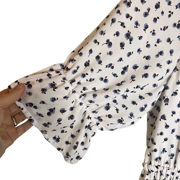 VOY Womens Lined Floral Blue White‎ Dress Size Large Spring Summer Comfy - Picture 4 of 8